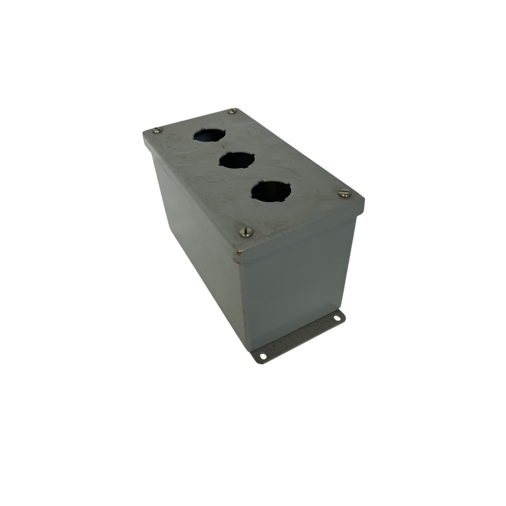 Vintage Industrial 3 Hole Pushbutton Station Enclosure Gray Metal Electrical Box